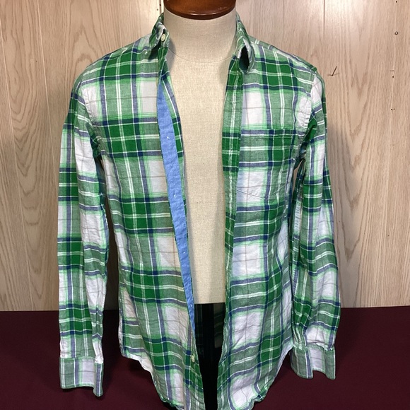Men’s Banana Republic linen & cotton button down plaid shirt size small - Picture 2 of 10